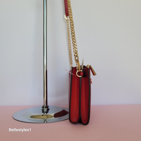 MICHAEL KORS Ruby Small Double-Zip Saffiano Leather Crossbody Bag- Crimson ⭐ - Picture 8 of 16